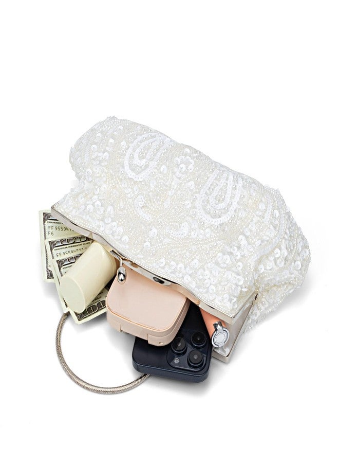 Simcat Beaded Sequin Flower Evening Purse Large Clutch Bag (White) - Image 2